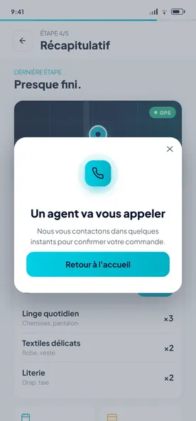 Récapitulatif de la commande avant confirmation par un agent