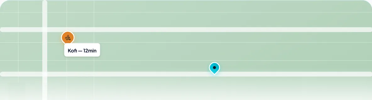 Carte montrant l'agent Kofi à 12 minutes de l'adresse de collecte