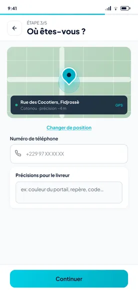 Écran « Où êtes-vous ? » : adresse de collecte sur la carte